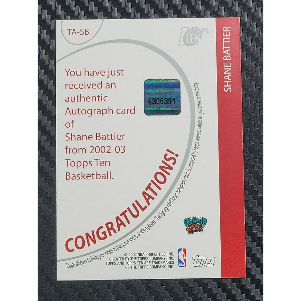 2002-03 TOPPS TEN -‎ SHANE BATTIER - AUTOGRAPH AUTO